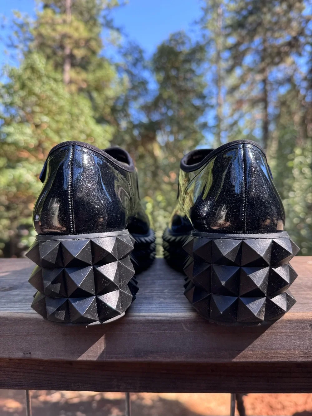 Choclaticas Black Cobra Patent Platform Mary Janes with Geometric Stud Sole